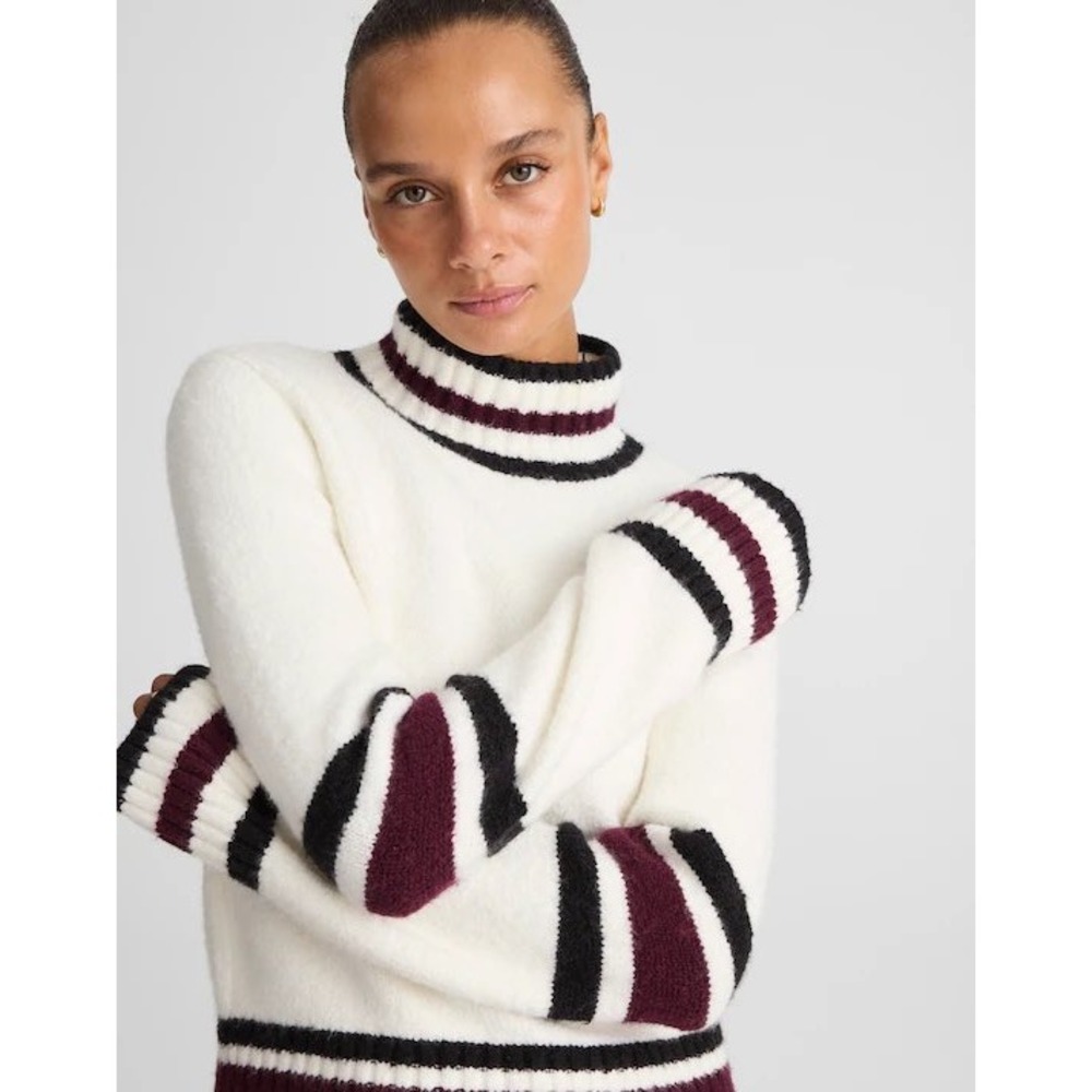 Madewell Sweater Cream EUC Varsity Stripe Mock Neck Collegiate Preppy 2025 XS